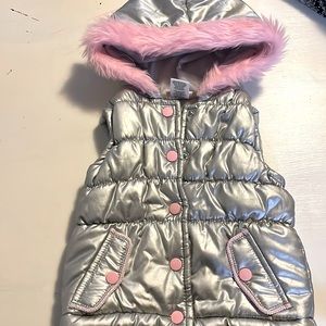 Little Lass silver metallic hooded puffer vest 18M